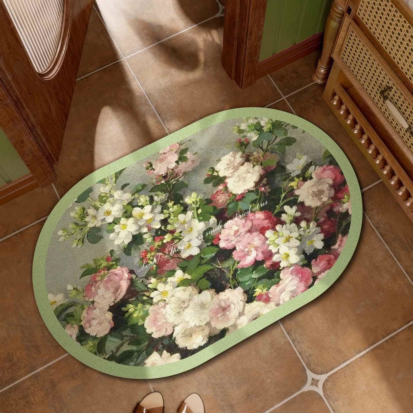 Tappetino da bagno floreale dipinto a olio - Verde chiaro - 60CM X 90CM - image 1