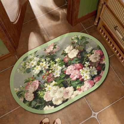 Tappetino da bagno floreale dipinto a olio - Verde chiaro - 60CM X 90CM - image 1