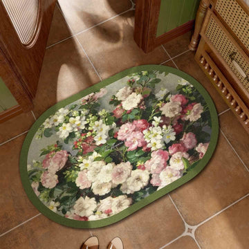 Tappetino da bagno floreale dipinto a olio - Verde scuro - 60CM X 90CM - image 0
