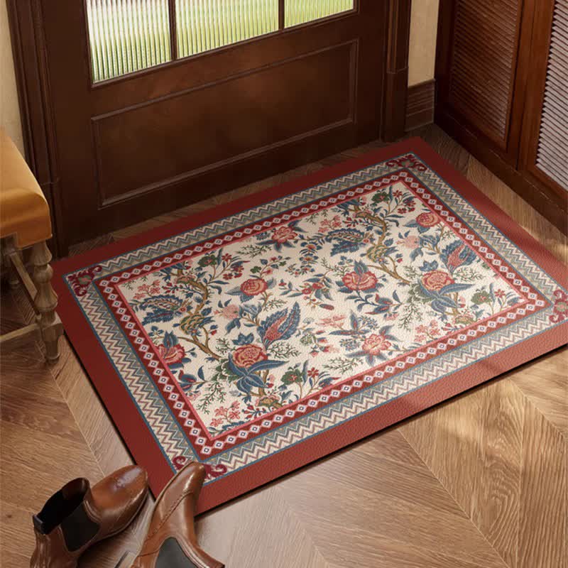 Zerbino con bordo floreale vintage - Rosso - 60CM x 120CM - image 0