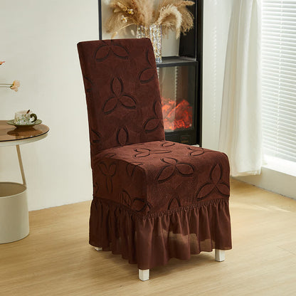 Coprisedia da pranzo in jacquard elasticizzato tinta unita - Caffè - 6 pezzi - Gonna - image 19