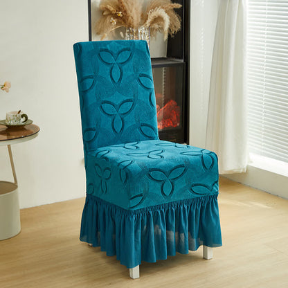 Coprisedia da pranzo in jacquard elasticizzato tinta unita - Ciano - 6 pezzi - Gonna - image 15