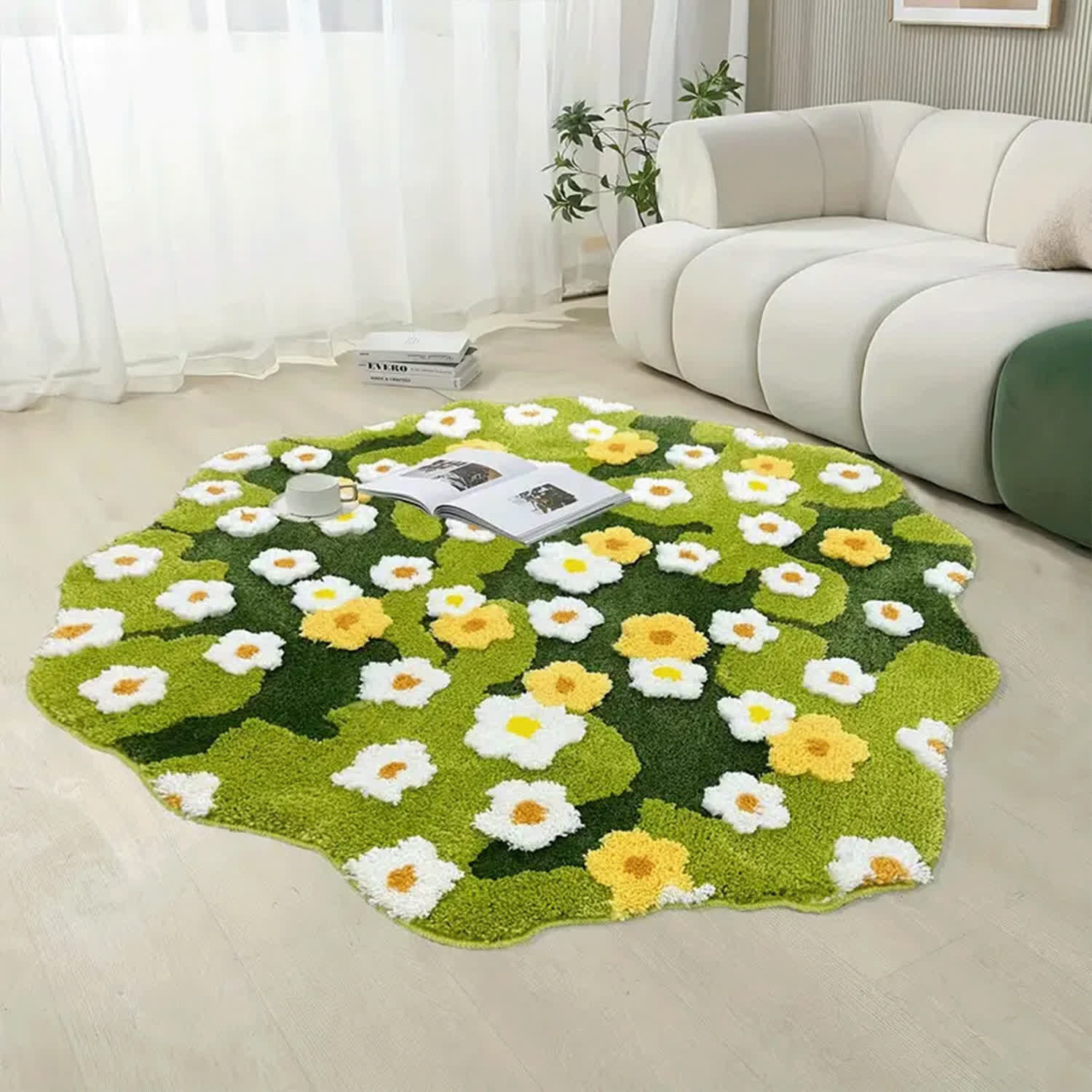 Tappeto da bagno in stile rustico con margherite - 100cm x 105cm - image 0