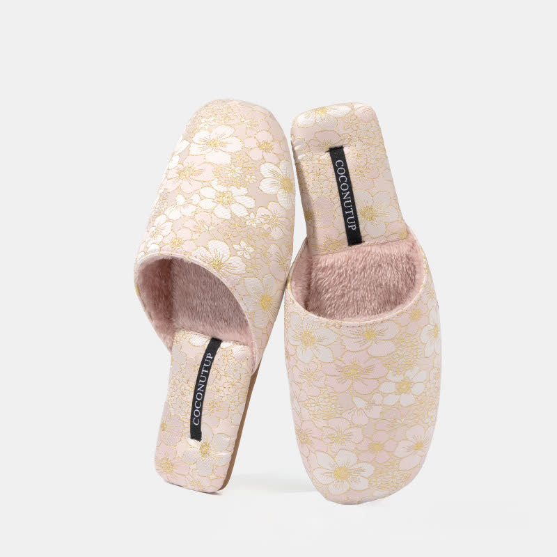 Pantofole di peluche jacquard con fiori di pesco orientali - image 8
