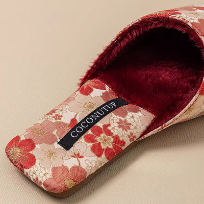 Pantofole di peluche jacquard con fiori di pesco orientali - image 6