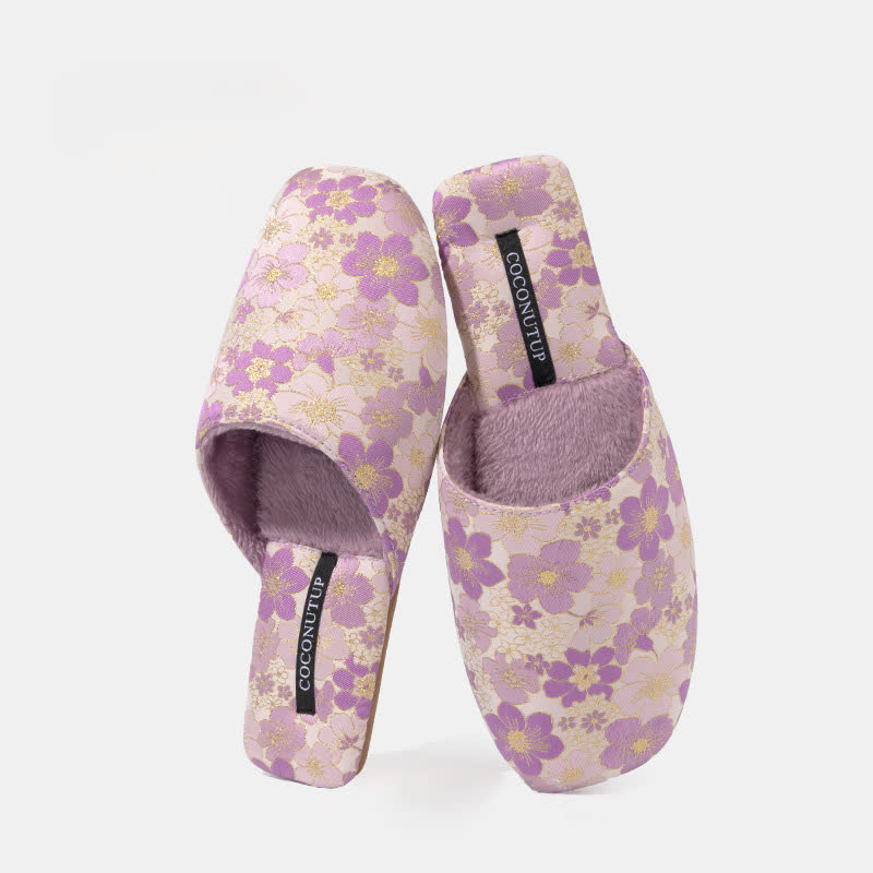 Pantofole di peluche jacquard con fiori di pesco orientali - image 3
