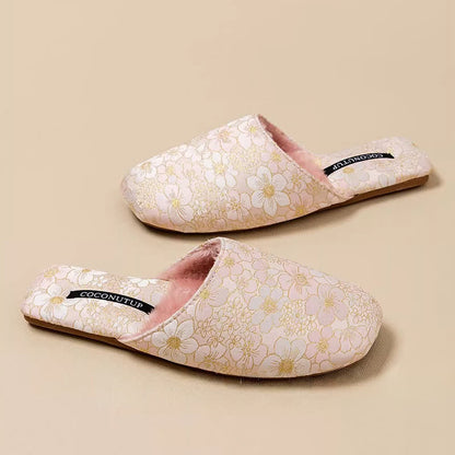 Pantofole di peluche jacquard con fiori di pesco orientali - Rosa chiaro - L - image 7