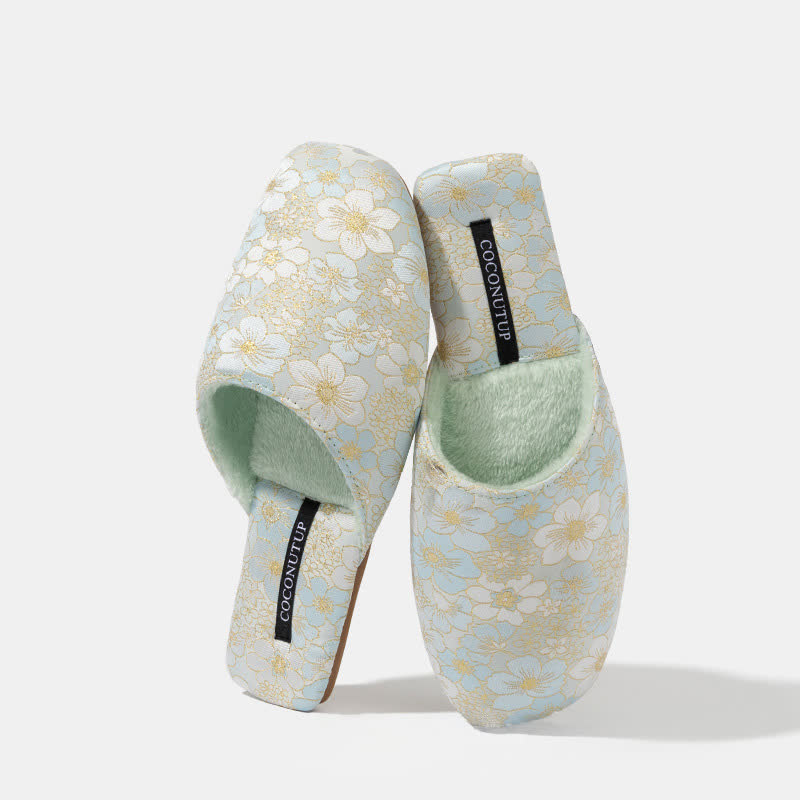 Pantofole di peluche jacquard con fiori di pesco orientali - image 11