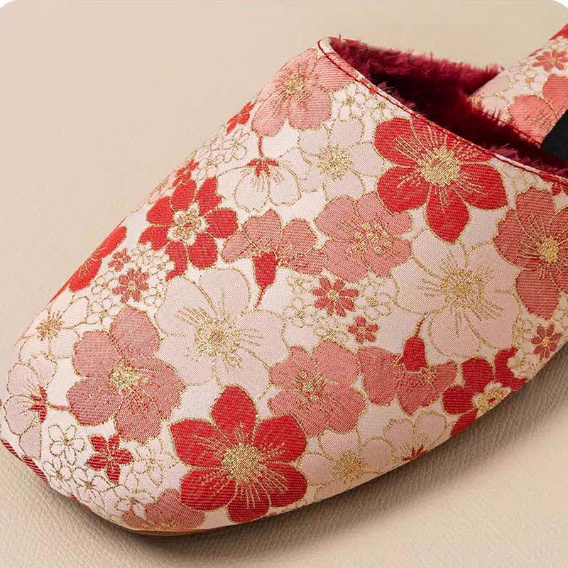 Pantofole di peluche jacquard con fiori di pesco orientali - image 5