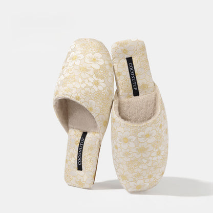 Pantofole di peluche jacquard con fiori di pesco orientali - Bianco - L - image 9