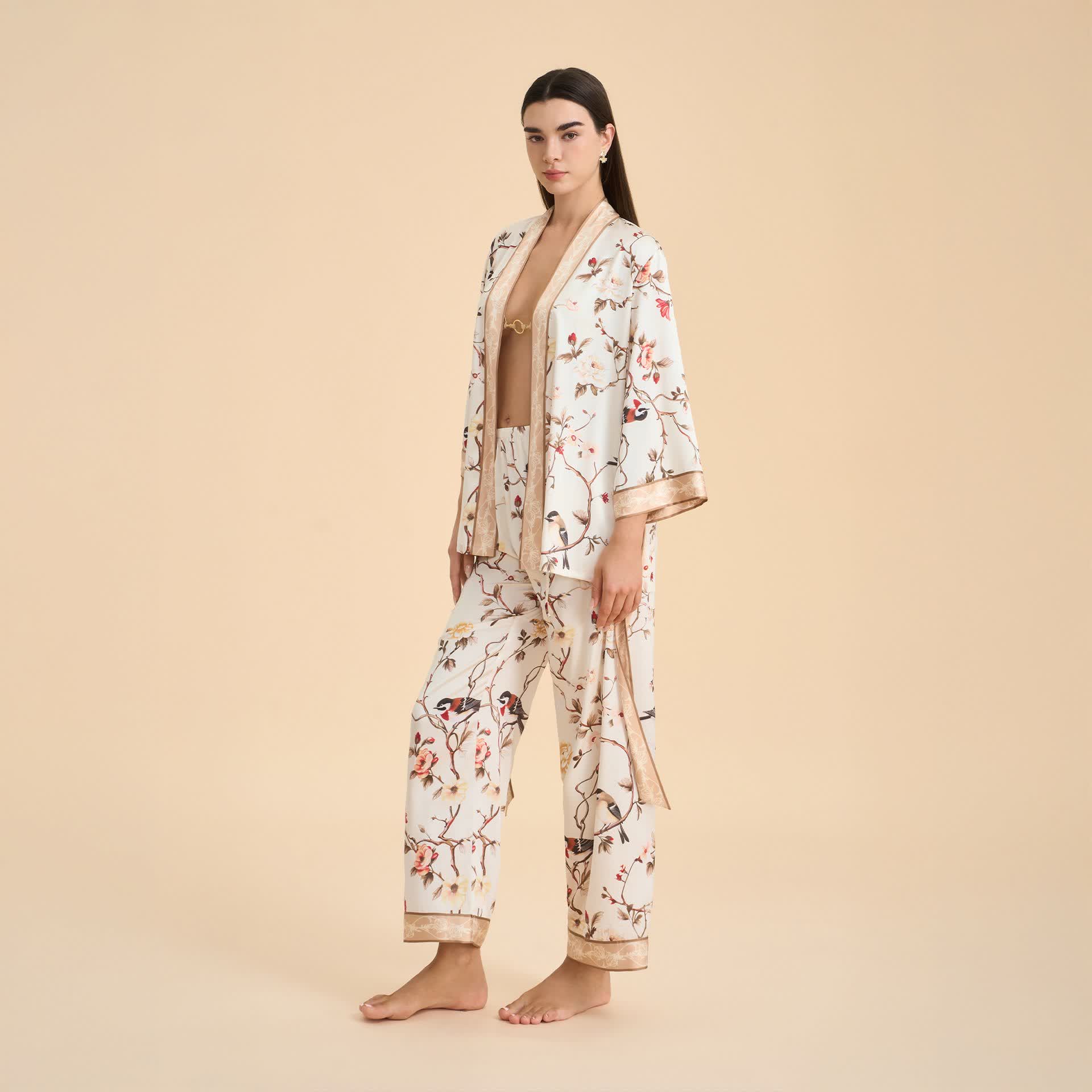 Completo da salotto kimono con uccelli floreali vintage - image 4