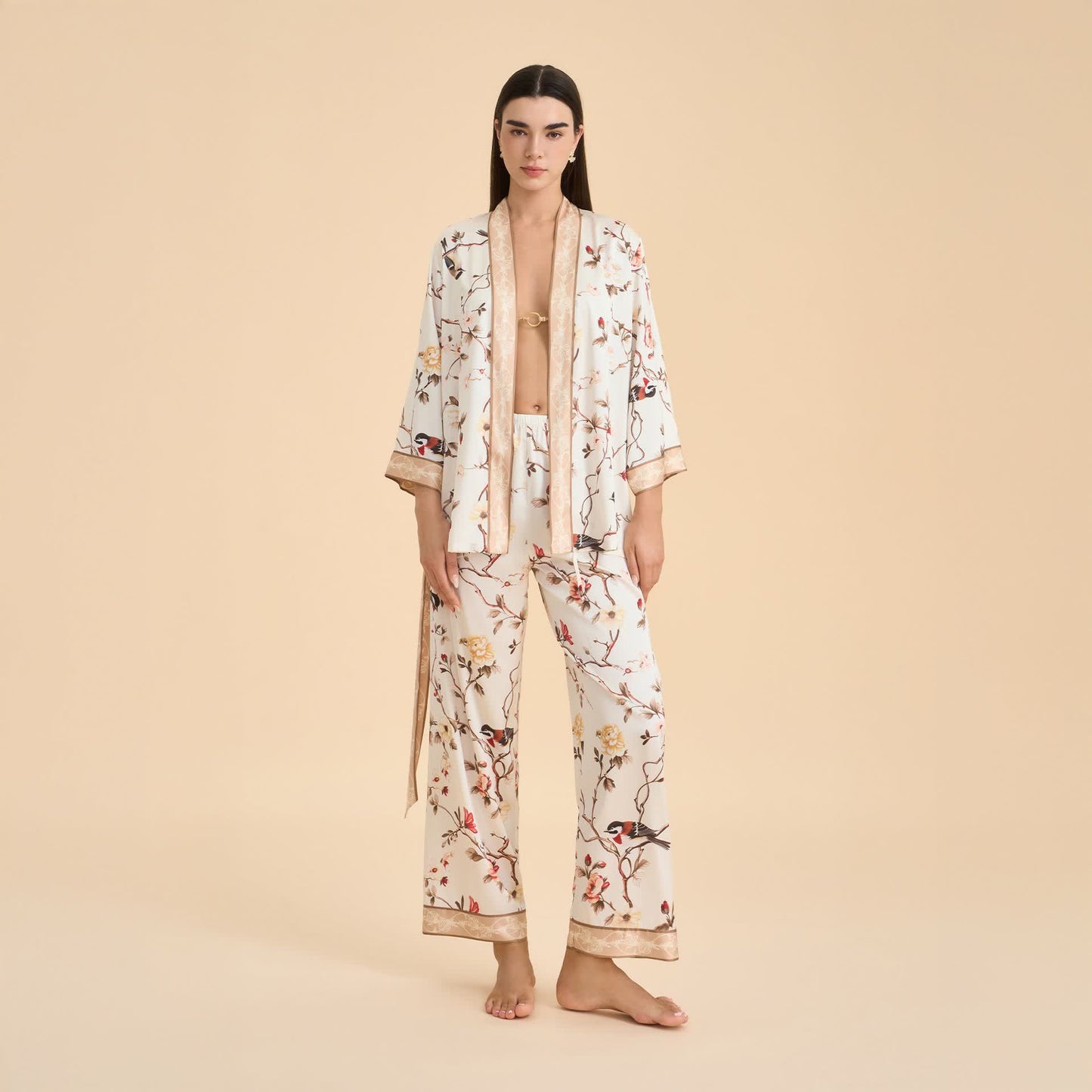 Completo da salotto kimono con uccelli floreali vintage - image 1