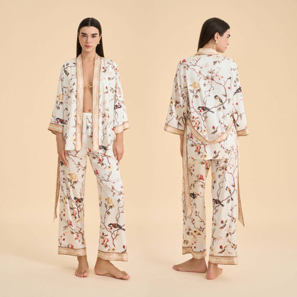 Completo da salotto kimono con uccelli floreali vintage - Beige - XL - image 0