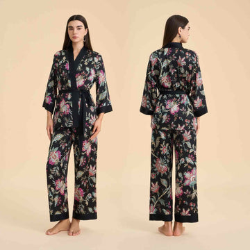 Completo da notte Kimono Dark Bloom di lusso - Nero - XL - image 0