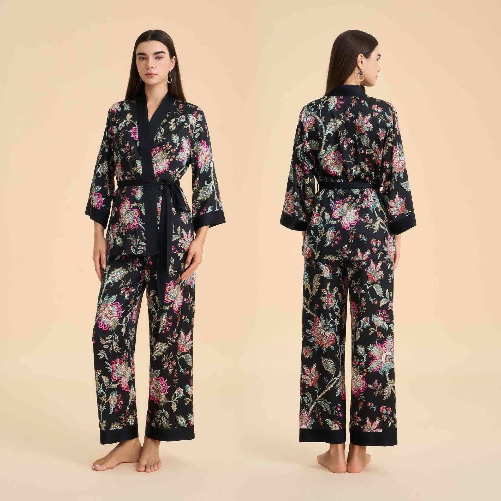 Completo da notte Kimono Dark Bloom di lusso - Nero - XL - image 0