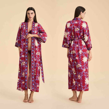 Accappatoio in stile kimono floreale retrò - Rosso - Taglia unica - image 0