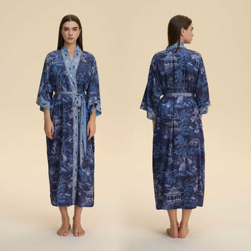 Accappatoio in stile kimono con paesaggio orientale - Blu - Taglia unica - image 0