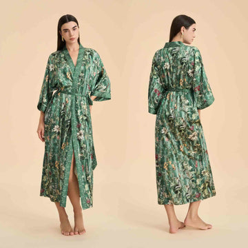 Accappatoio stile kimono con motivo floreale botanico verde - Verde - Taglia unica - image 0