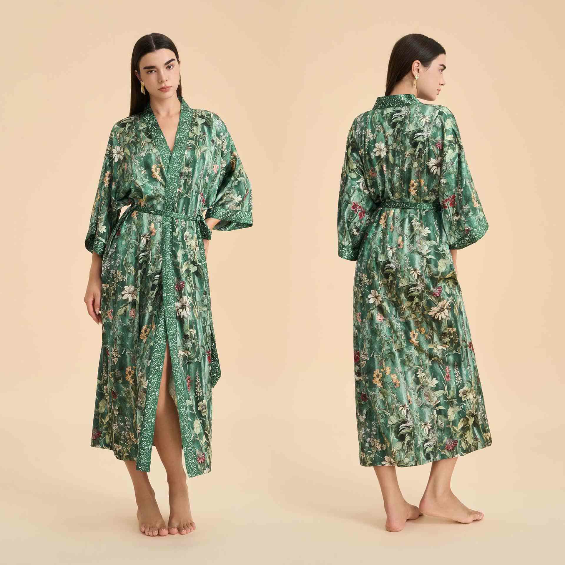 Accappatoio stile kimono con motivo floreale botanico verde - Verde - Taglia unica - image 0