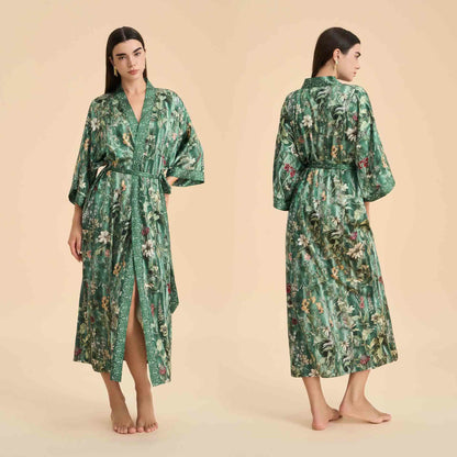 Accappatoio stile kimono con motivo floreale botanico verde - Verde - Taglia unica - image 0