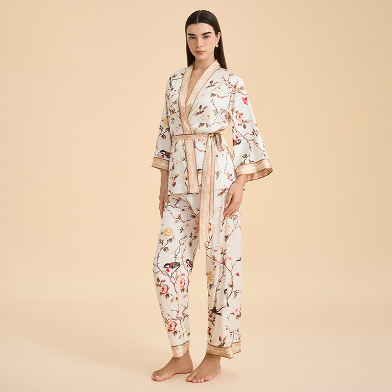 Completo da salotto kimono con uccelli floreali vintage - image 2