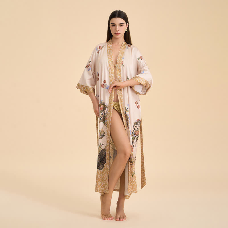 Accappatoio in stile kimono con uccelli floreali orientali - image 1