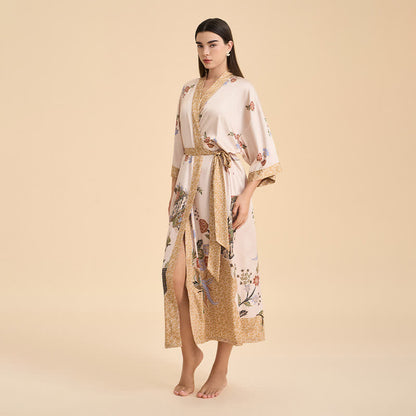 Accappatoio in stile kimono con uccelli floreali orientali - image 2
