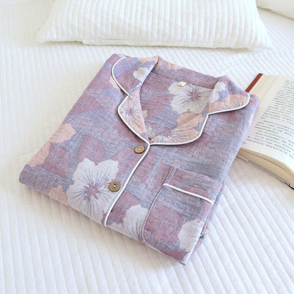 Completo da notte in cotone jacquard con fiori di ciliegio - image 2