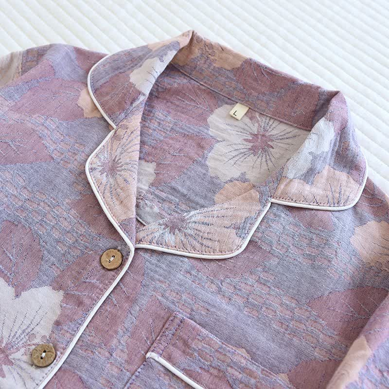 Completo da notte in cotone jacquard con fiori di ciliegio - image 3