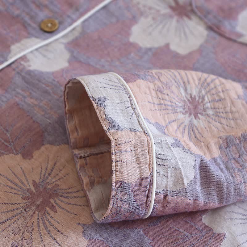 Completo da notte in cotone jacquard con fiori di ciliegio - image 7