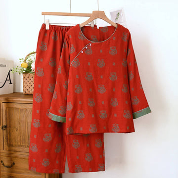 Completo da casa in cotone con motivo Lucky Bag - Rosso - XL - image 0
