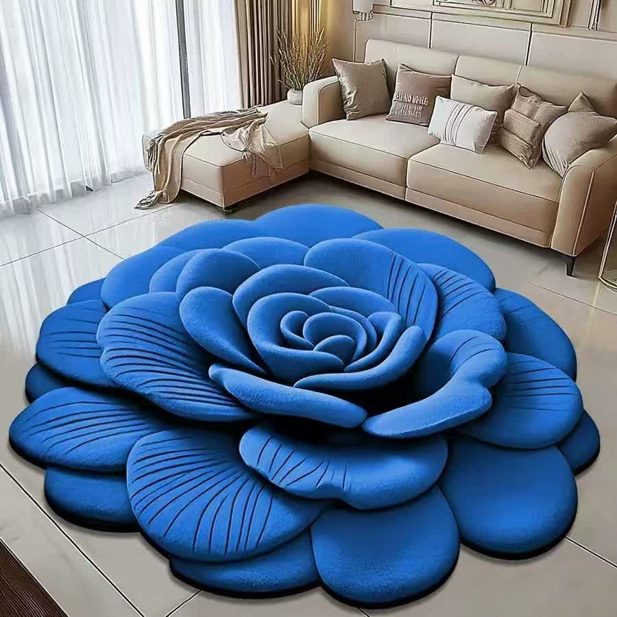 Tappeto effetto 3D Creative Rose - Blu - 120cm x 120cm - image 3