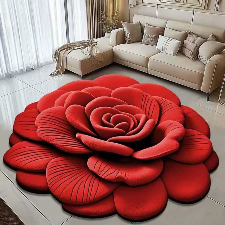 Tappeto effetto 3D Creative Rose - Rosso - 120cm x 120cm - image 1