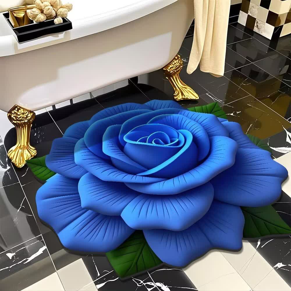 Tappeto effetto 3D con rosa romantica - Blu - 120cm x 120cm - image 1