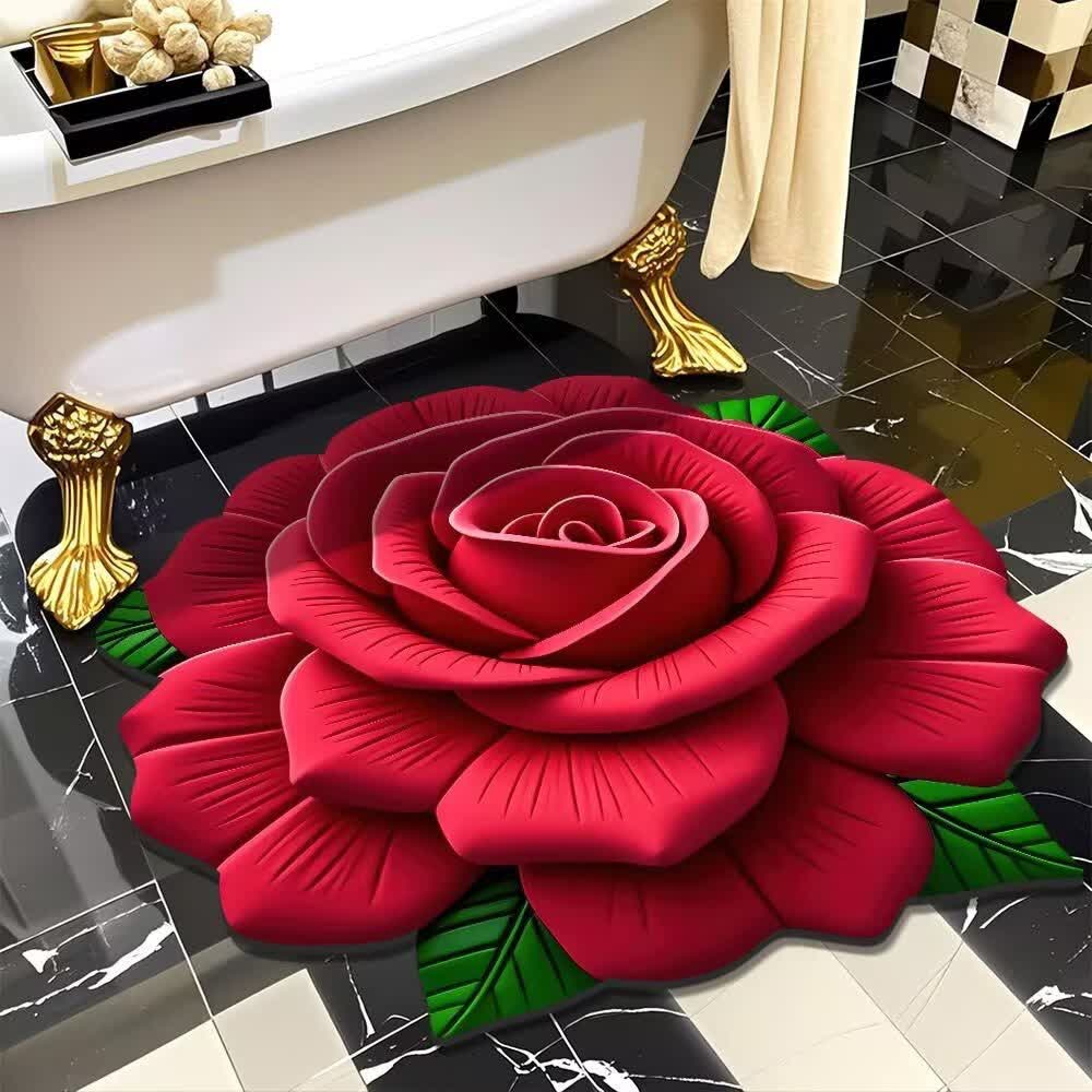 Tappeto effetto 3D con rosa romantica - Rosso - 120cm x 120cm - image 2
