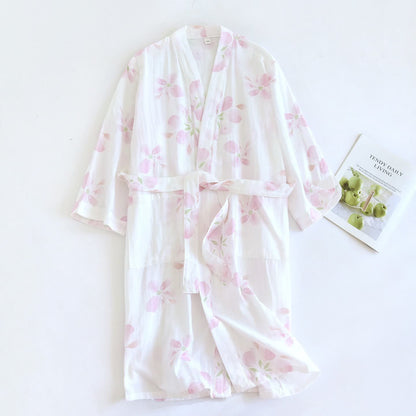 Accappatoio kimono in garza di cotone con fiori di ciliegio - image 3