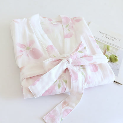 Accappatoio kimono in garza di cotone con fiori di ciliegio - image 1