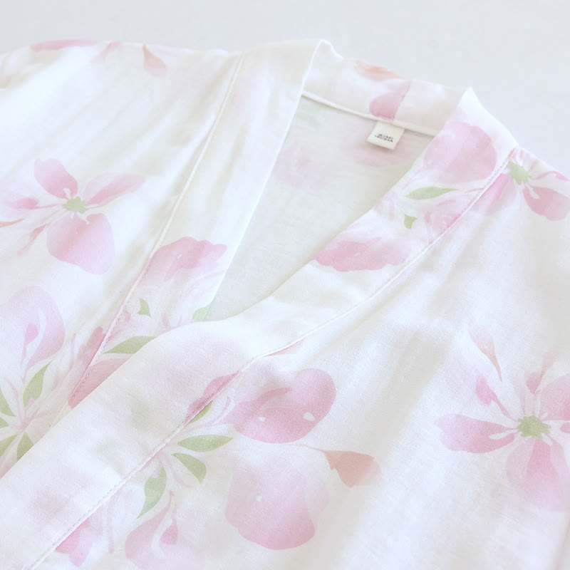 Accappatoio kimono in garza di cotone con fiori di ciliegio - image 5