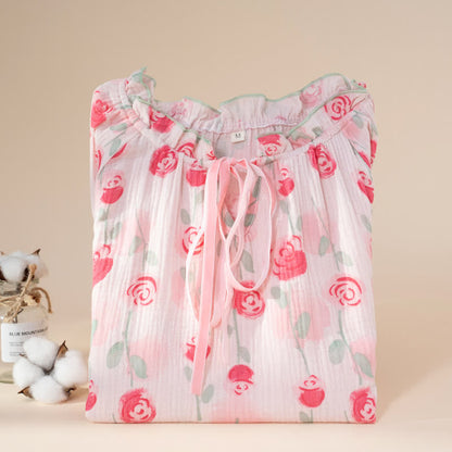 Camicia da notte romantica in garza di cotone rosa - image 3
