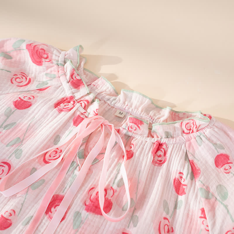 Camicia da notte romantica in garza di cotone rosa - image 4