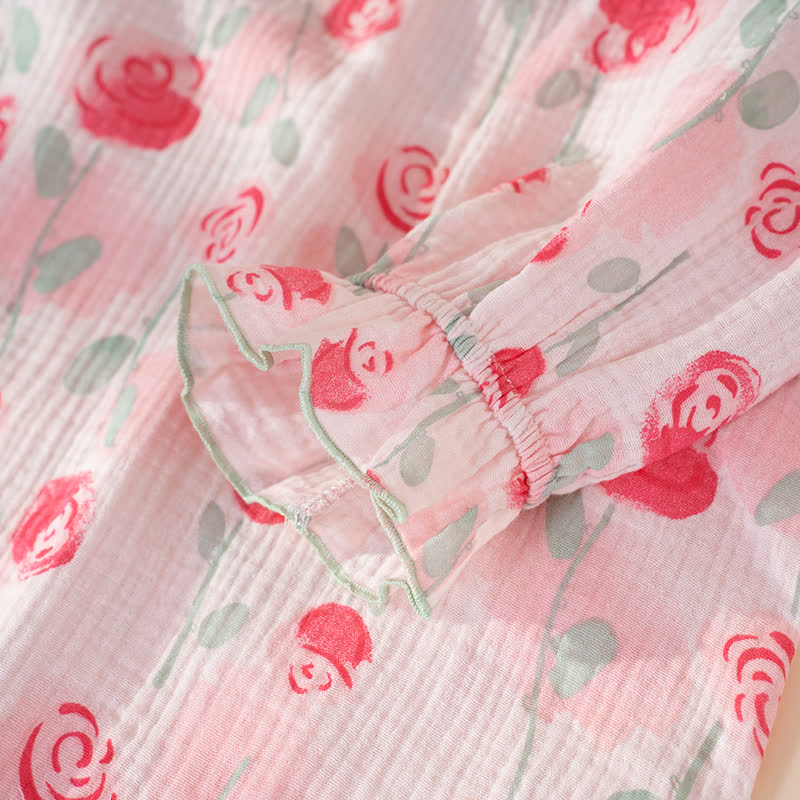 Camicia da notte romantica in garza di cotone rosa - image 6