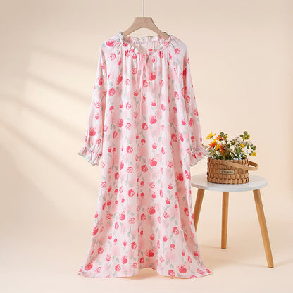 Camicia da notte romantica in garza di cotone rosa - Rosa - XL - image 0