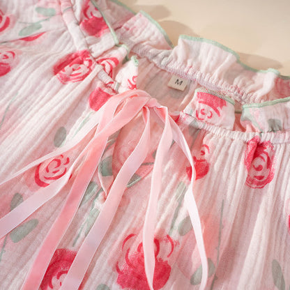 Camicia da notte romantica in garza di cotone rosa - image 5