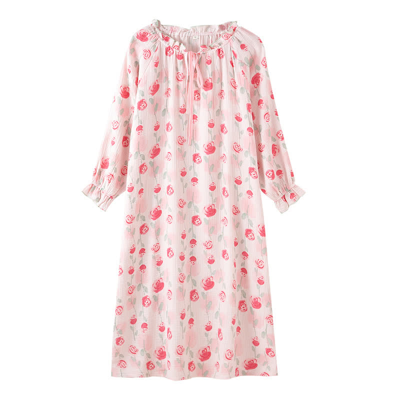 Camicia da notte romantica in garza di cotone rosa - image 9