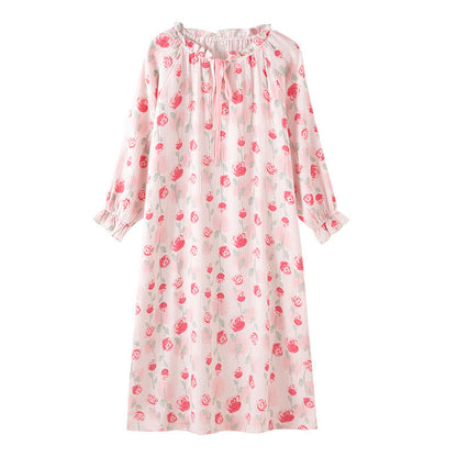 Camicia da notte romantica in garza di cotone rosa - image 9