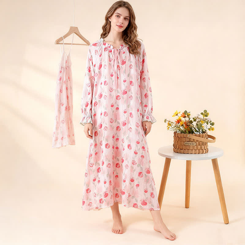 Camicia da notte romantica in garza di cotone rosa - image 1