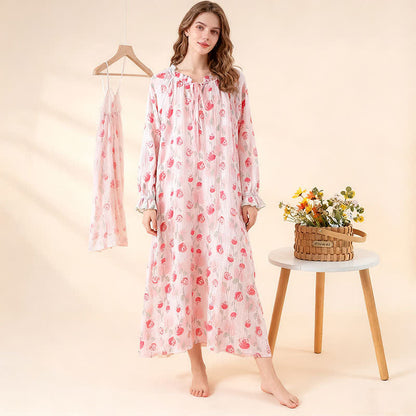 Camicia da notte romantica in garza di cotone rosa - image 1