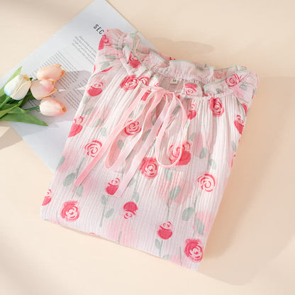 Camicia da notte romantica in garza di cotone rosa - image 2