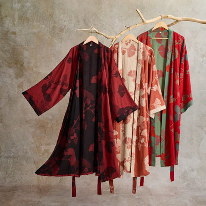 Grande kimono in cotone con foglie di ginkgo - image 1