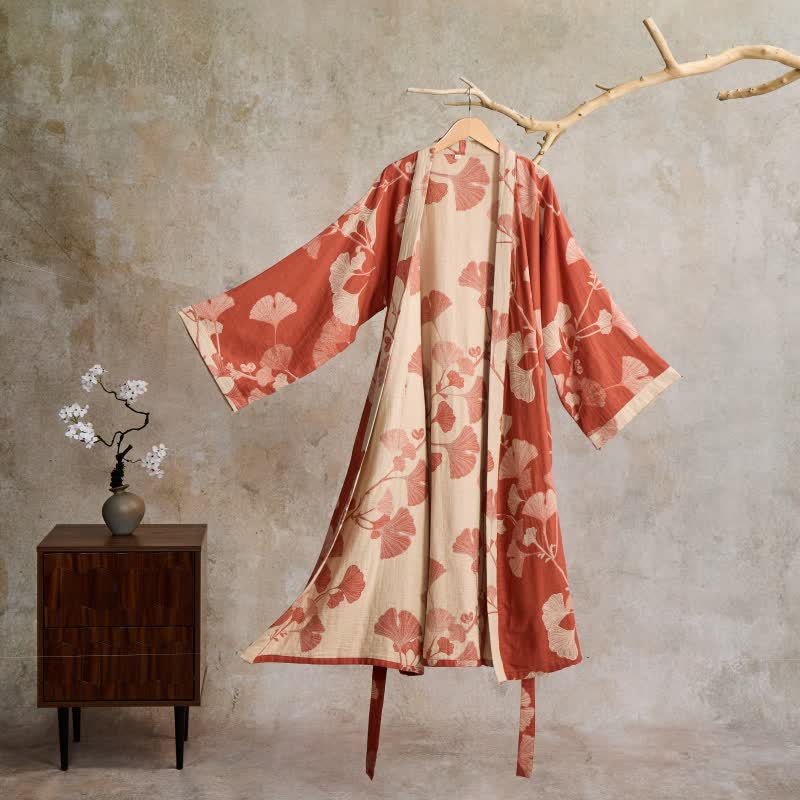 Grande kimono in cotone con foglie di ginkgo - image 18